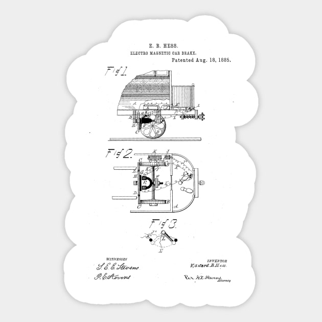 Electric Magnetic Car Brake Vintage Patent Hand Drawing Sticker by TheYoungDesigns